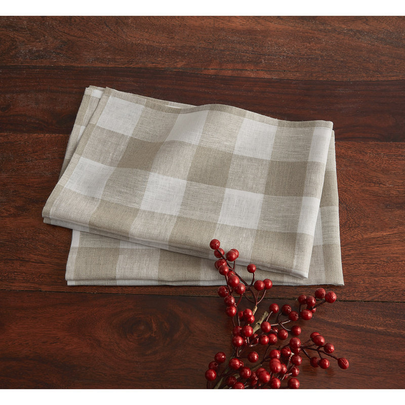 Buffalo Checks - 100% Pure Linen Kitchen Towel, Natural/White