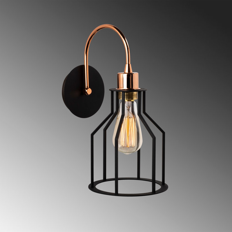 Industrial Wall Lamp, Metal Body, Black & Copper Finish, 14.6 x 9.8 x 14.2 inches | E27 Socket, Max 40W | Perfect for Modern Home Decor, Living Room, Bedroom - IP20 Rated, Stylish & Functional Lighting Solution