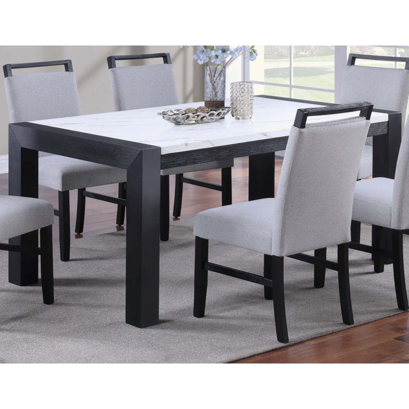 Table de salle à manger élégante en faux marbre 1pc avec pieds gris anthracite