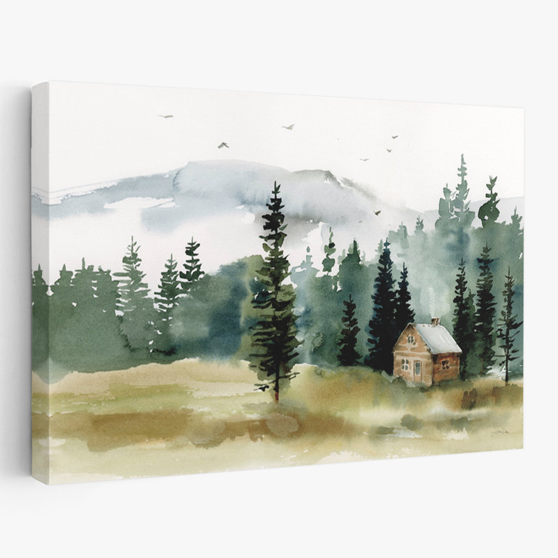 Cabane dans les bois - oiseaux noir, bleu, brun, H 24 po x l 36 po
