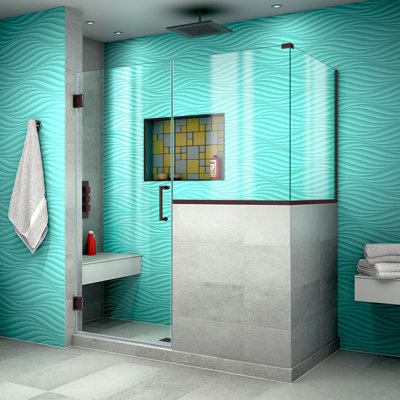 Unidoor Plus 60" W x 36.375" D x 72" H Frameless Pivot Rectangle Shower Enclosure with Fixed Panel