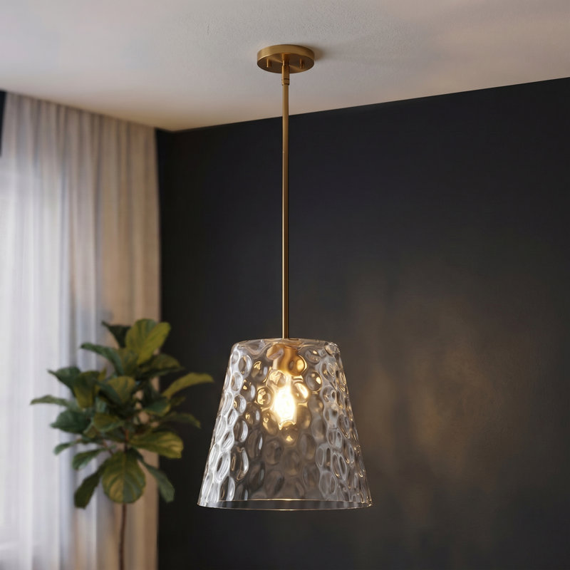 Adjustable Pendant Light With Hammered Glass Shade