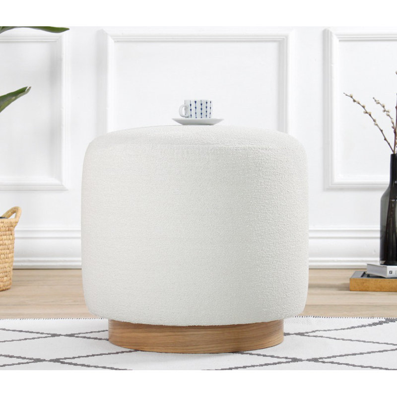 Élégant pouf crème avec pieds en bois, 16,5 po de hauteur x 17,7 po de diamètre | 50% coton / 50% lin, 35 éponges orthopédiques, 2,4 po d'épaisseur | Ajout élégant pour le salon, la chambre à coucher et la décoration intérieure