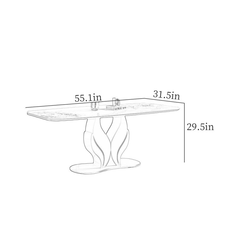 Creative Modern Rectangular Rock Slab Dining Table, 29.5”H x 55.1”L x 31.5”W