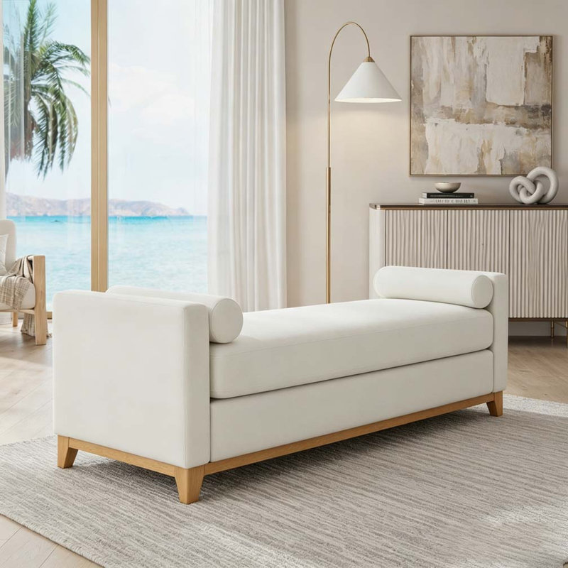 Banc rembourré en bois massif, 66.34 inch, Beige+Natural