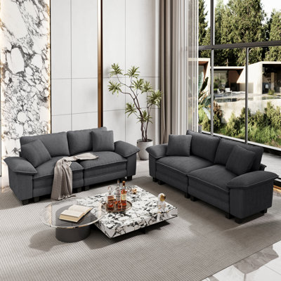 2-Piece Upholstered Modular Sectional Sofa Sets, Oversized Couch Set with Loveseats