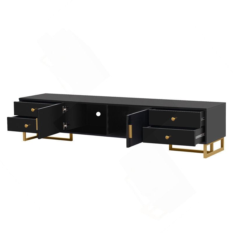 Retro Fluted TV Stand For 78" Tvs, 2 Drawers, Black