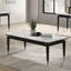 Ensemble de table 3 pièces de style contemporain 1 table basse 1 table de bout 2 x plateau en pierre frittée avec pieds fléchés argentés et finition noire et blanche (table incluse seulement)