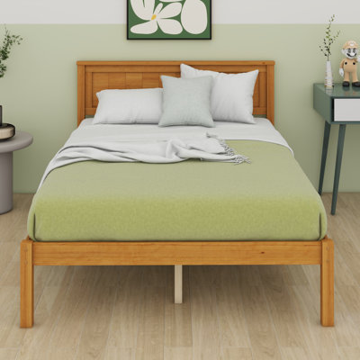 Base de lit plateforme en bois - avec tête de lit et support en lattes de bois