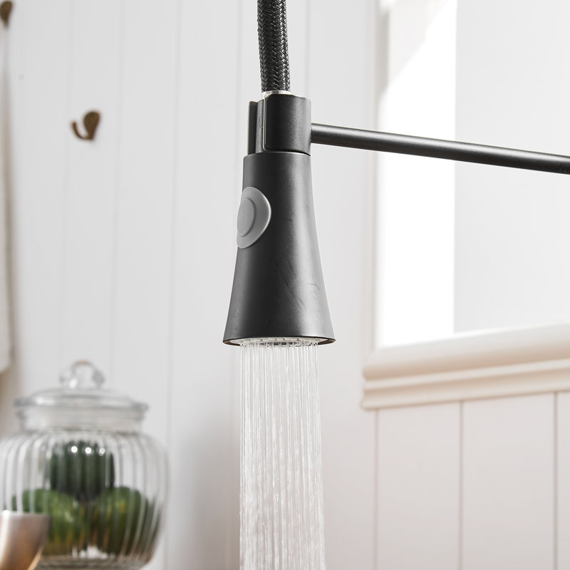 Black Pull Down Kitchen Faucet, Single Handle Design, Robust Brass Construction, Corrosion Coating, Stream And Spray Settings, Easy Installation
