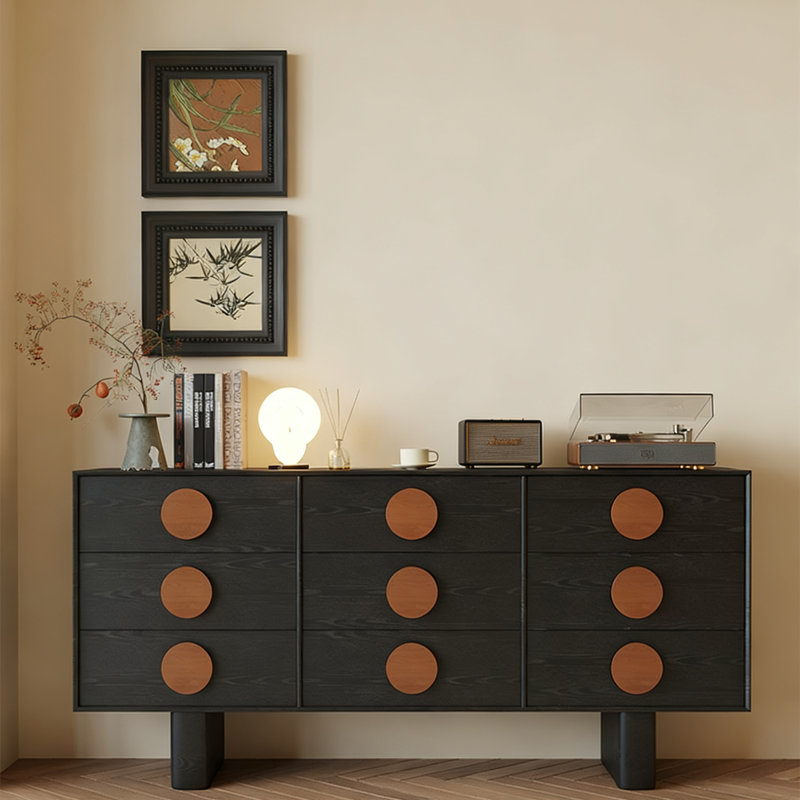 Armoire d'appoint en bois manufacturé noir massif