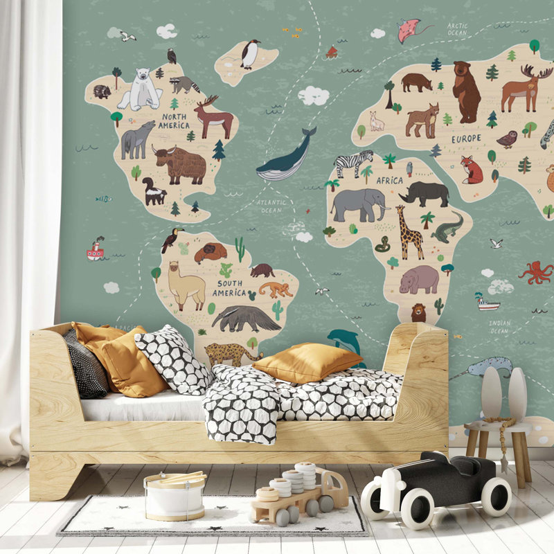 Papier peint imprimé de carte du monde pour enfants, L 27,96 po x l 39 po