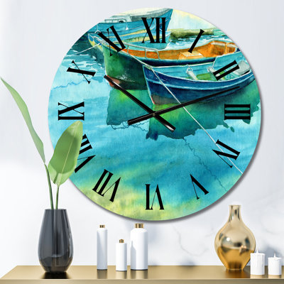 Bateaux de pêche à l'embarcadère - Horloge murale nautique et côtière