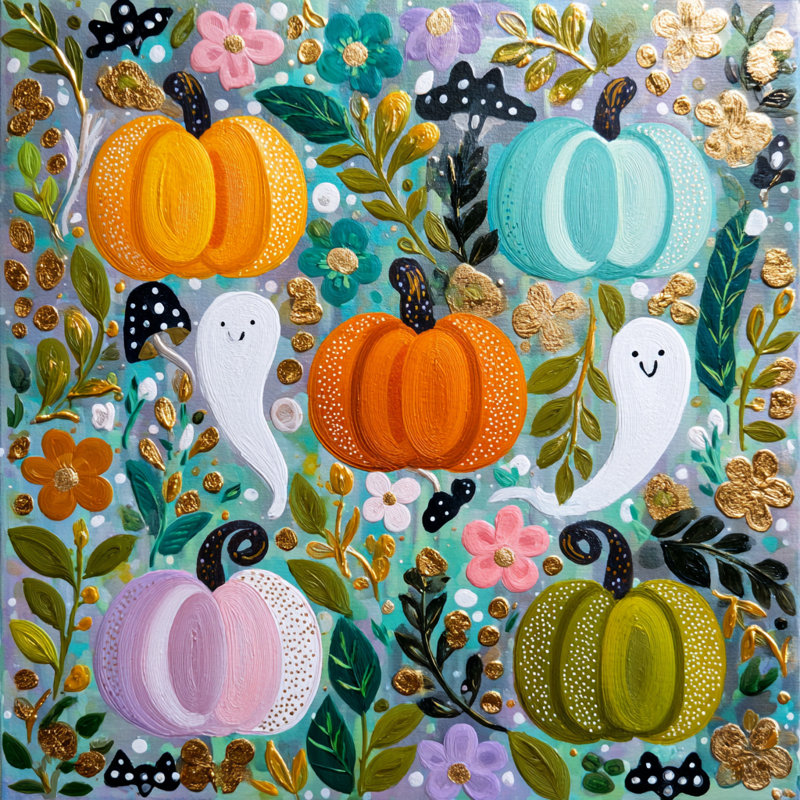 Art mural sur toile fantômes et citrouilles