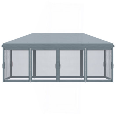 10' X 20' Pop Up Canopy Tent With Netting, Heavy Duty Instant Sun Shelter, Large Tents For Parties With Carry Bag For Outdoor, Garden, Patio, Gray