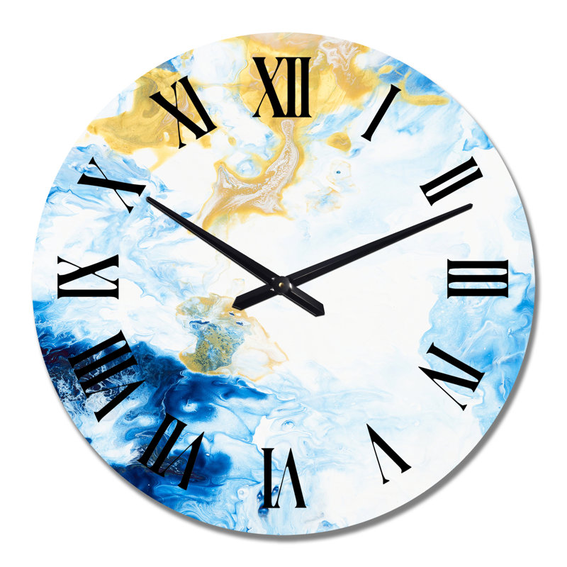Blue and White Liquid Art Waves X - Modern Wall Clock, Large