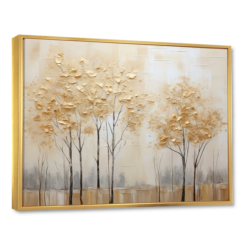 Minimalisme Golden Trees Tranquility I - art mural arbres, Cadre flottant doré, 30" H x 40" W