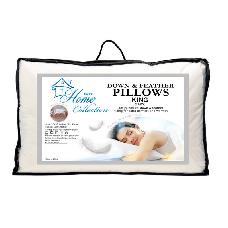Bed Pillows for Sleeping Down and Feather 100% Premium Bed Pillow 2 Pack, Queen