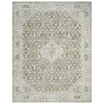 Tapis d'intérieur floral vert / ivoire Plumerra