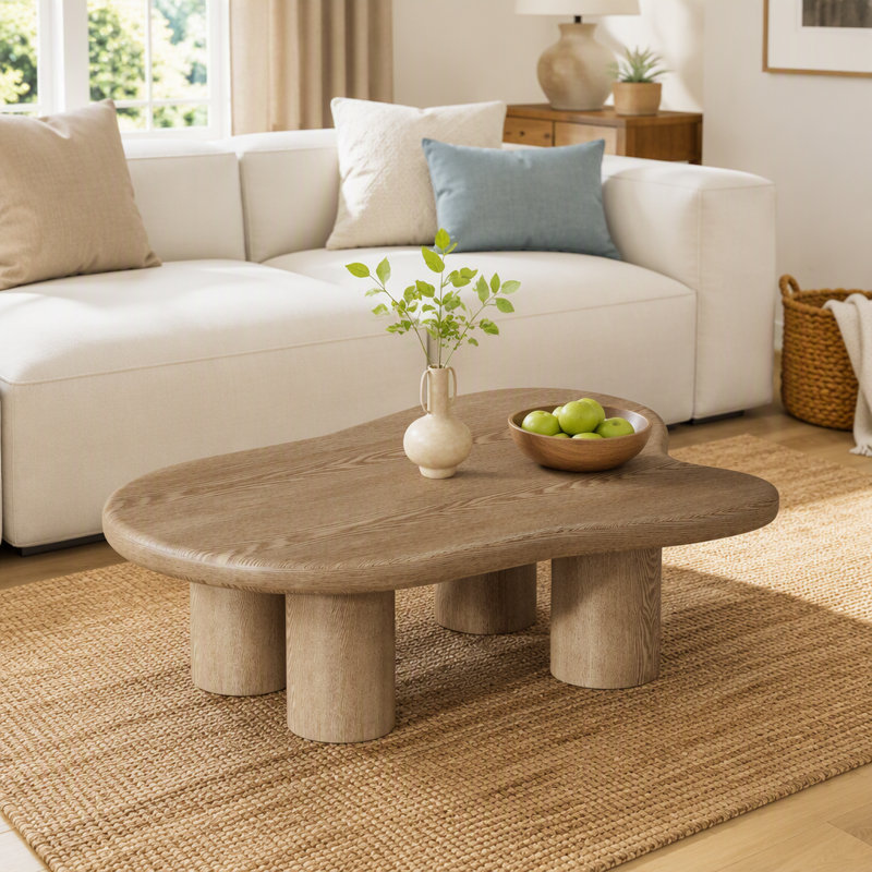 Table basse en noyer de forme libre, centre de table en bois d'ingénierie pour le salon
