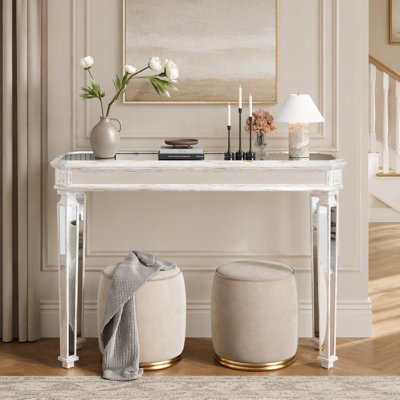 Console rétro à grain de bois sculpté avec miroir pour le hall d'entrée et le salon, largeur de 48 pouces