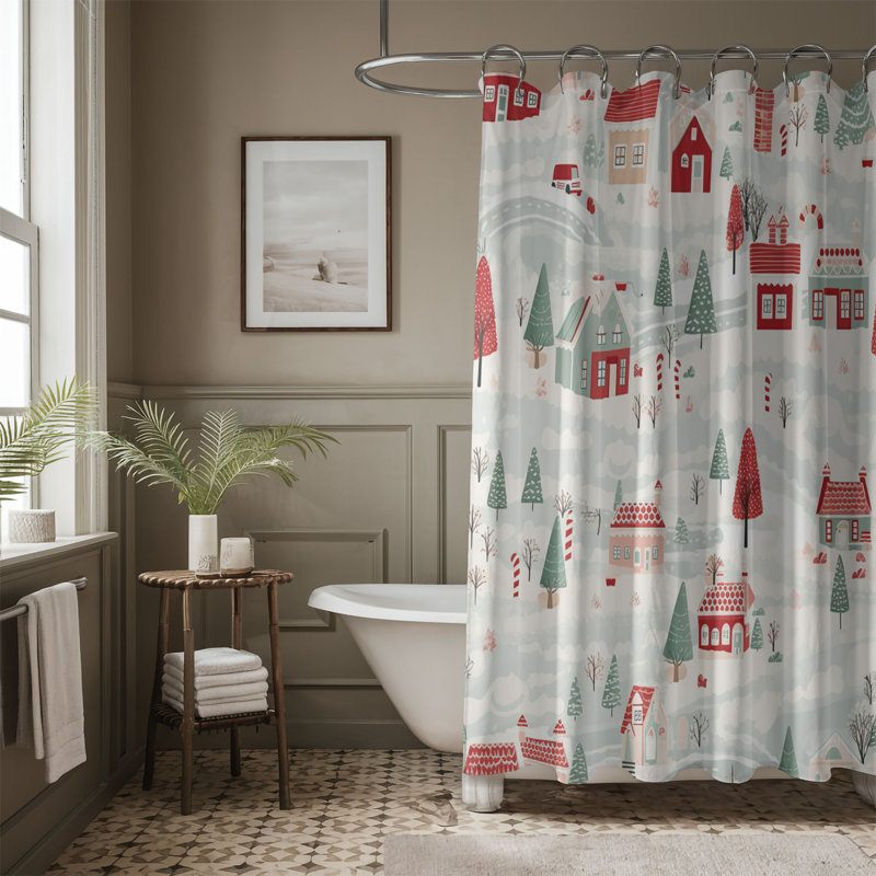 Rideau de douche Old-School Xmas - Premium, H 74 po x l 71 po
