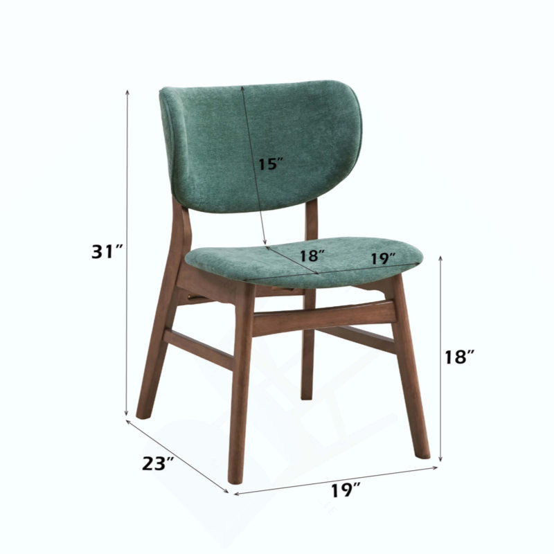 Chaises d'appoint confortables en tissu et finition, ensemble de 2, pour la salle à manger et le salon, Vert