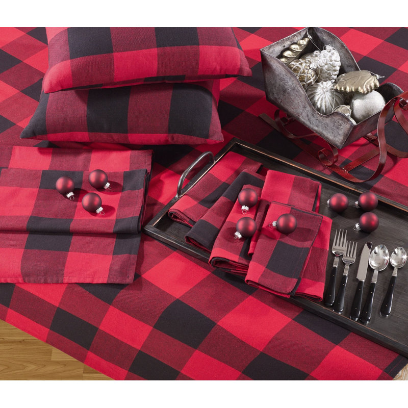 Naqeeb Cotton Plaid Rectangle Placemat, Black/Red