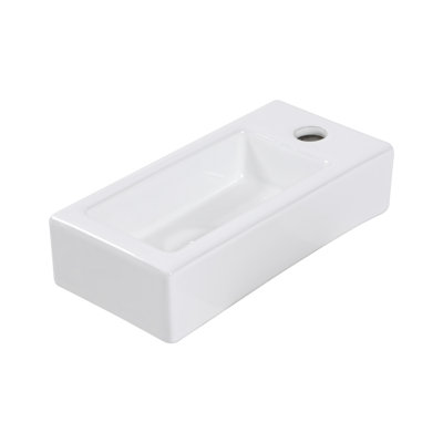 White Ceramic Rectangle Wall Mount Bathroom Sink, 14.57X7.28 Inch, Single Faucet Hole | Gift Idea