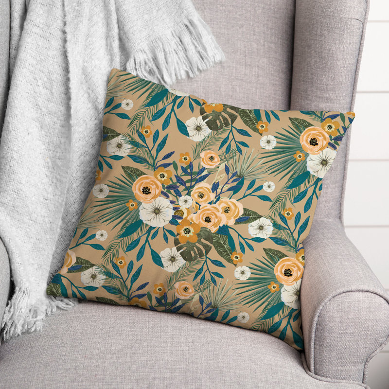 Coussin Floral, Brun clair