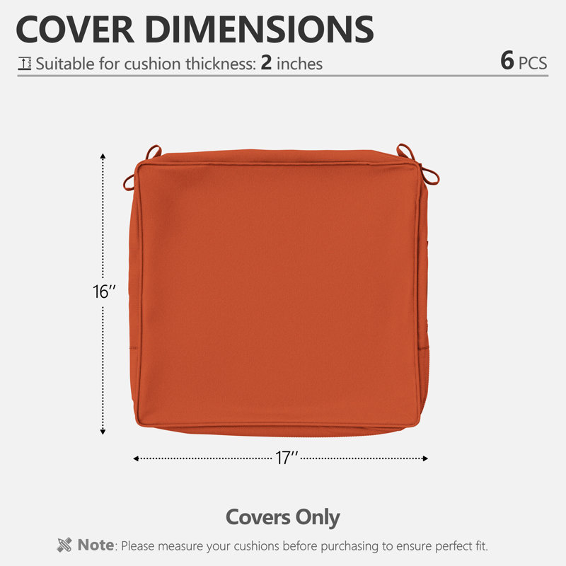 Housses de coussin d'extérieur 17X16x2, Orange, 17" W x 16" D