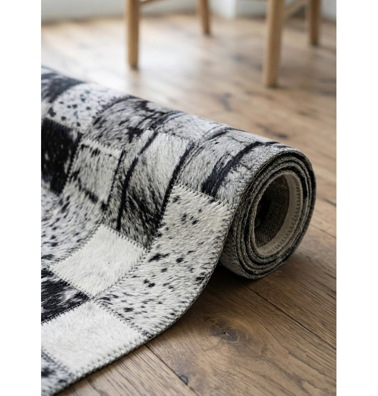 Tapis Abani Rugs Hide HID570A Noir Blanc Brindle Patchwork de briques Soriano, 9 pi x 12 pi