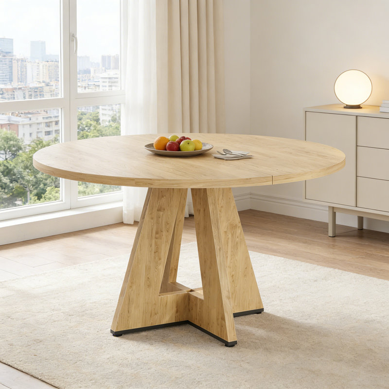 Table de salle à manger ronde pour 4 à 7 personnes, table de cuisine moderne en bois avec base en métal robuste, facile à assembler