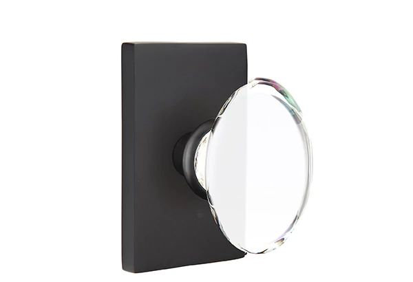 Emtek Privacy Interior Mortise Set w/ Modern Rectangular Rosette & Hampton Glass Knob (LH)