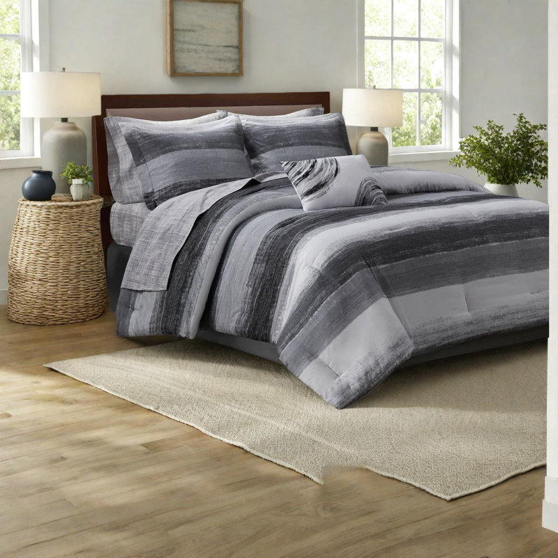 Ensemble de literie pour très grand lit 9 pièces, microfibre et coton ultra doux, motif à rayures noires pour les chambres à coucher modernes