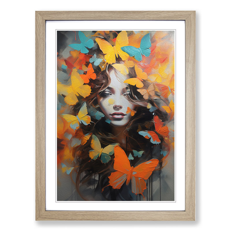 Butterfly Contemporary - Framed Print, 64cm H x 46cm W x 2cm D, Oak Framed