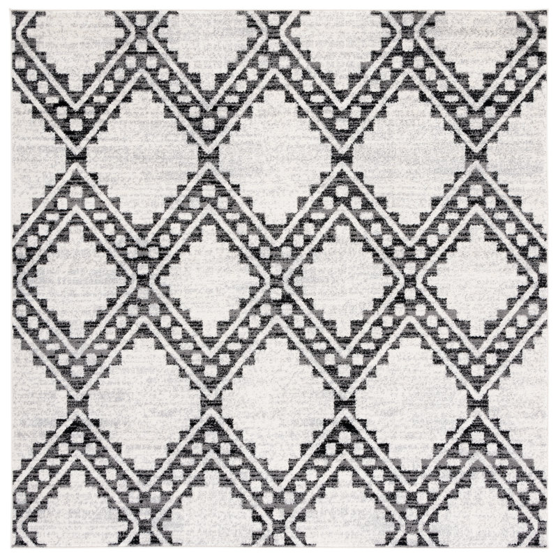 Burch Geometric Ivory/Black Area Rug, Square 6'7"