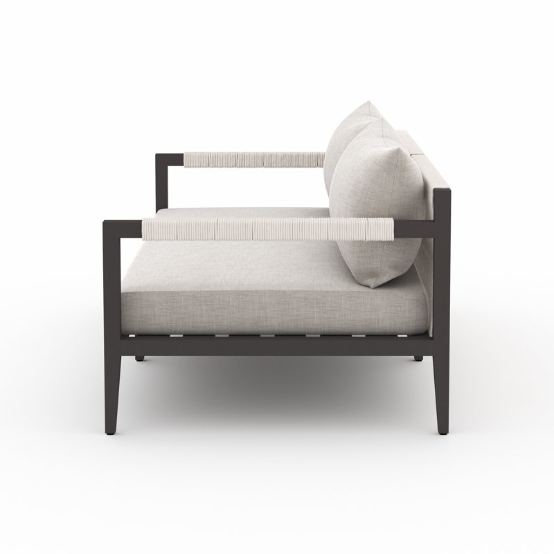 Sherwood Outdoor 2 - Seat Loveseat, Aluminum, Stone Gray Cushion/Bronze/White Frame