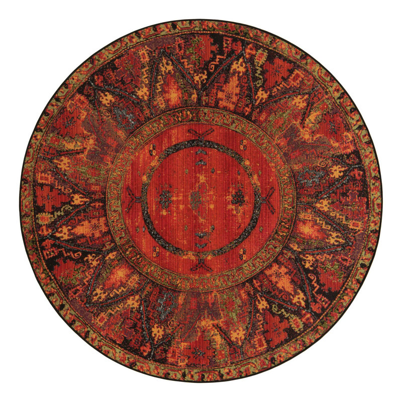 Gurrola Washable Oriental Indoor / Outdoor Rug, Round 6'1"