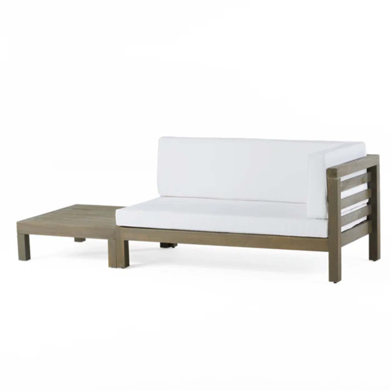 OANA Right Corner Bench And Coffee Table Set, Modern Acacia Wood Outdoor Furniture With Water-Resistant Cushions