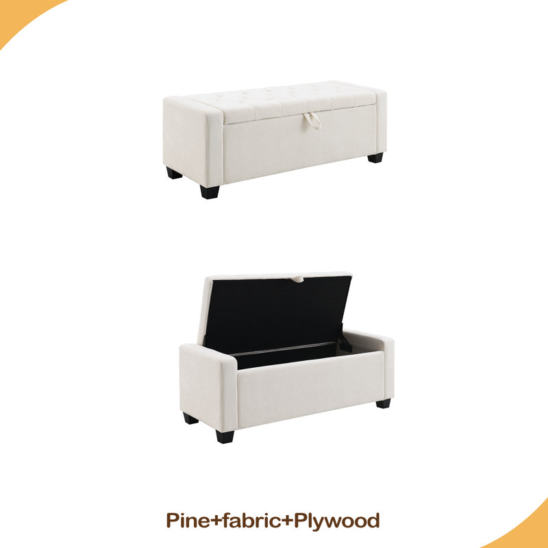 Repose-pieds 48 po avec rangement, banc repose-pieds de rangement avec charnière de sécurité, banc de hall d'entrée rembourré avec sièges pour la chambre à coucher