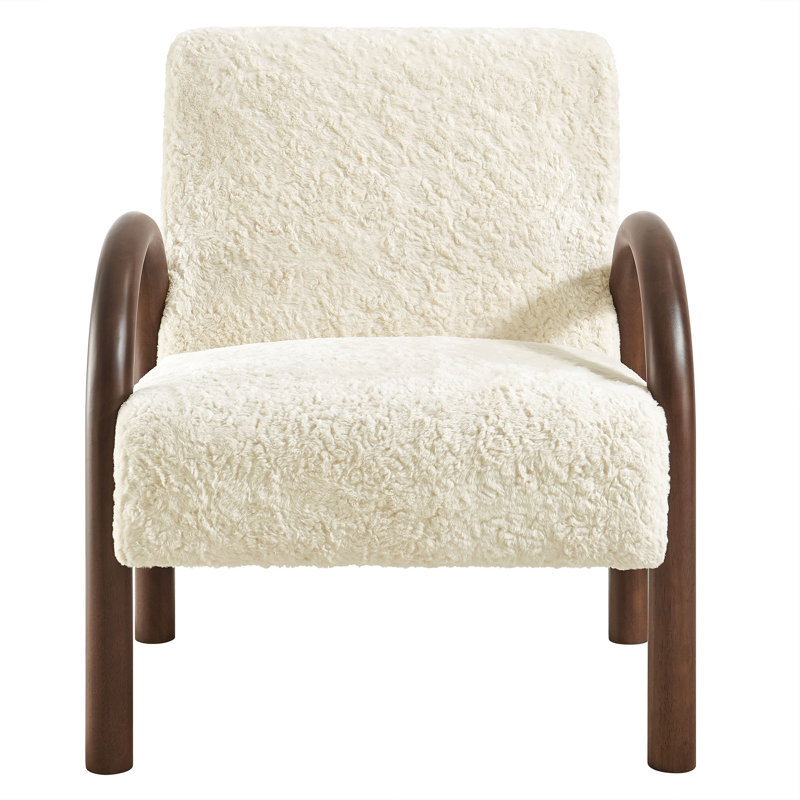 Lunet Faux Shearling Accent Armchair In Ecru, White
