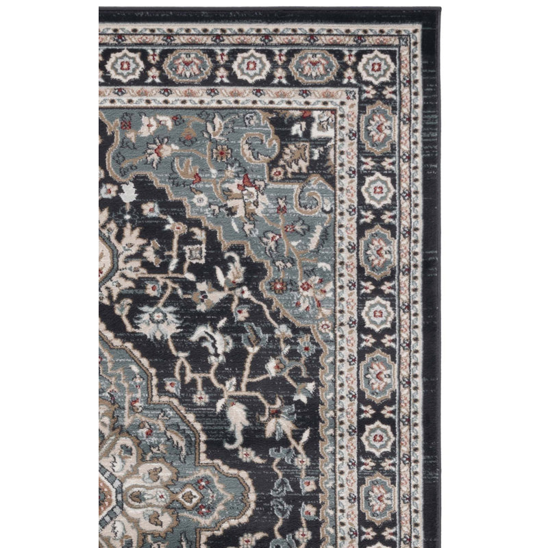 Klose Performance Oriental Rug, Rectangle 10' x 14', Teal/Black