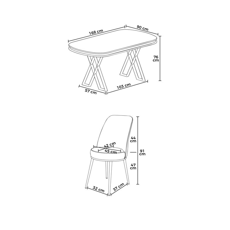 Elegant 7-Piece Dining Table & Chairs Set, White & Chrome, 66.1 x 29.9 x 35.4 inches | 100% Lacquer Panel & Metal Legs | Comfortable Babyface Fabric Chairs, 17.7 x 35.8 x 16.5 inches | Modern Marble Design for Stylish Dining Spaces