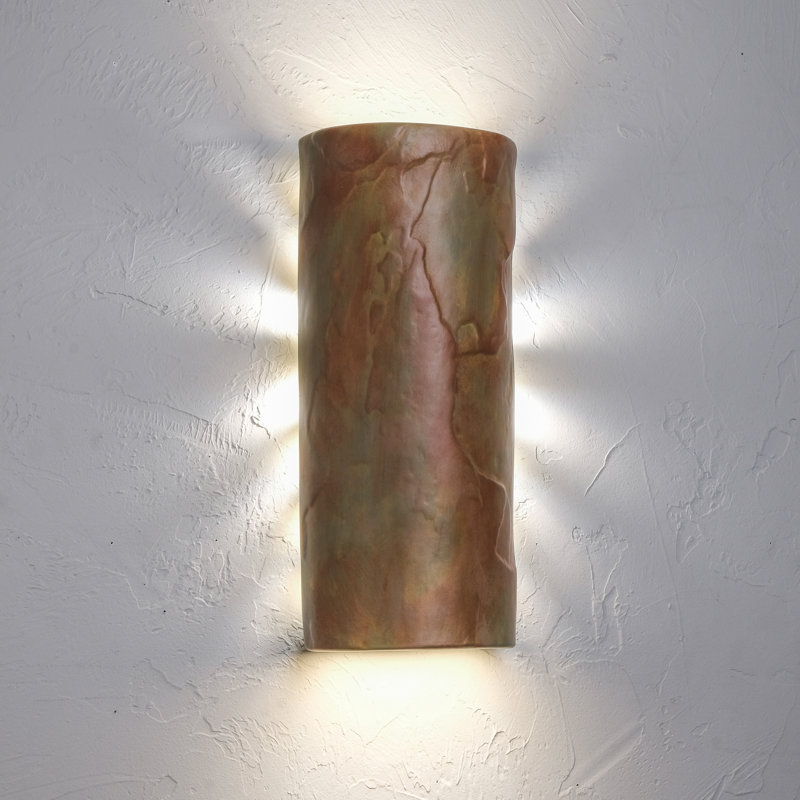Donnice Flush Mount Ceramic Outdoor Wall Lights, LED Bulb Included, Yellow Slate, 17" H x 7" W x 4.5" D