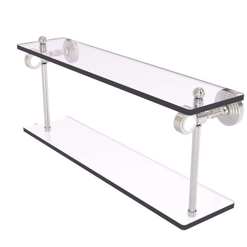 Jarrell 2 Piece Glass Tiered Shelf, Satin Nickel, 5.12" H x 22" W x 9.3" D