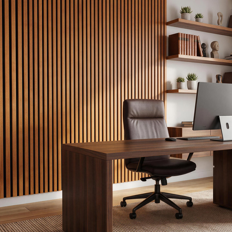 Lot de 4 panneaux muraux acoustiques pliables 3D (240 x 60 cm) - Panneaux décoratifs insonorisés en lattes de bois brun