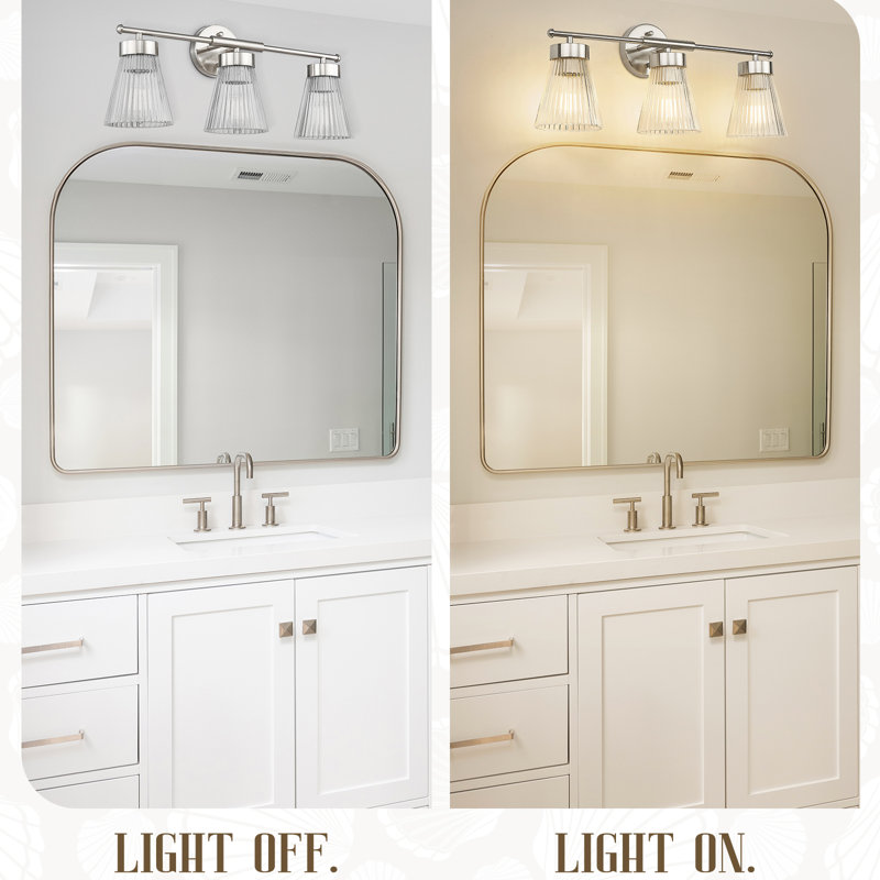 Luminaire de salle de bain rétro à intensité variable, verre rayé transparent, H 9,80 po x l 24,10 po x P 6,90 po, 3