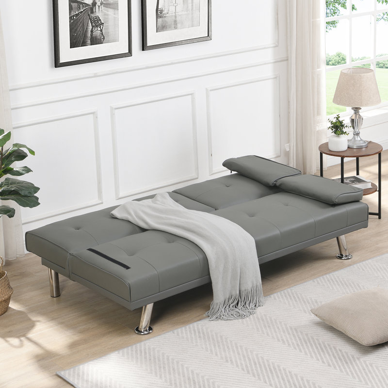 Lit à accoudoirs gris, stable et convenant à tout décor de lit multifonctionnel en cuir, deux supports pour un rangement supplémentaire