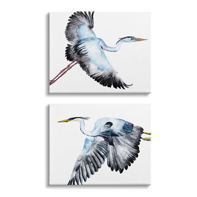 «Cranes Flying in Sky Blue Black Birds» par Melissa Wang - ensemble de 2 impressions